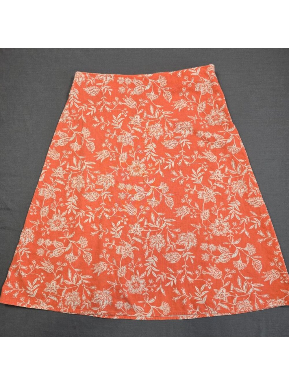 Eddie Bauer Floral A-Line Skirt Coral & White Size 6 Linen Blend